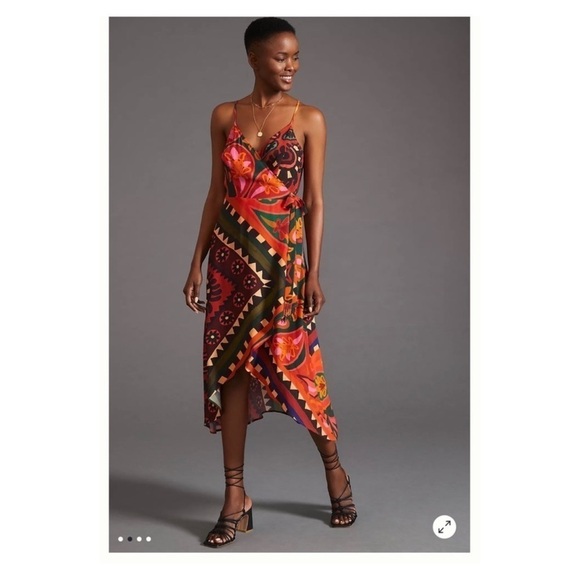 NWT FARM RIO Anthropologie Hanky Tribal Print Midi Wrap Dress XS Petite - Picture 2 of 10